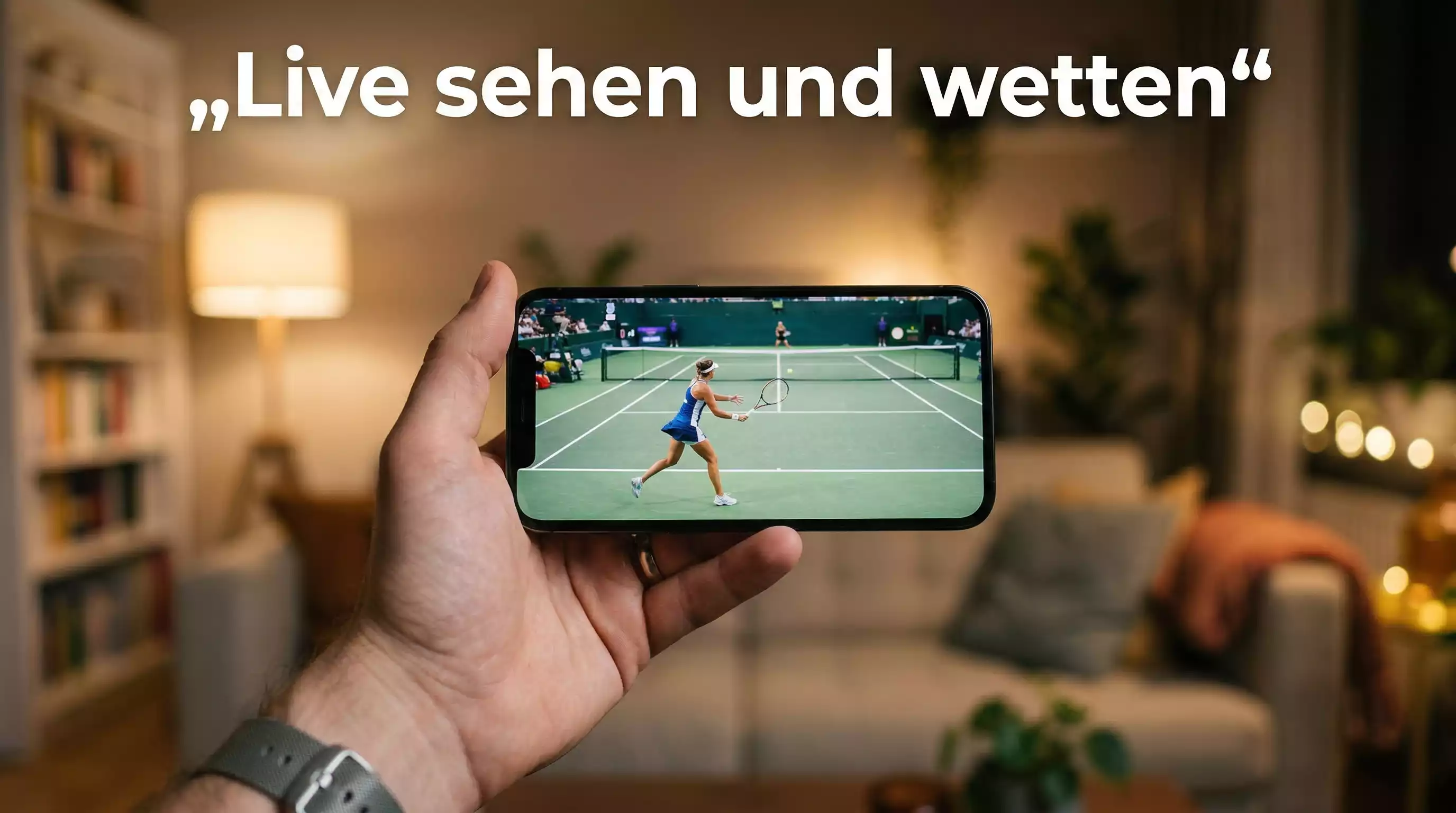Smartphone zeigt Tennis-Livestream eines Matches – Echtzeit-Streaming und Wetten