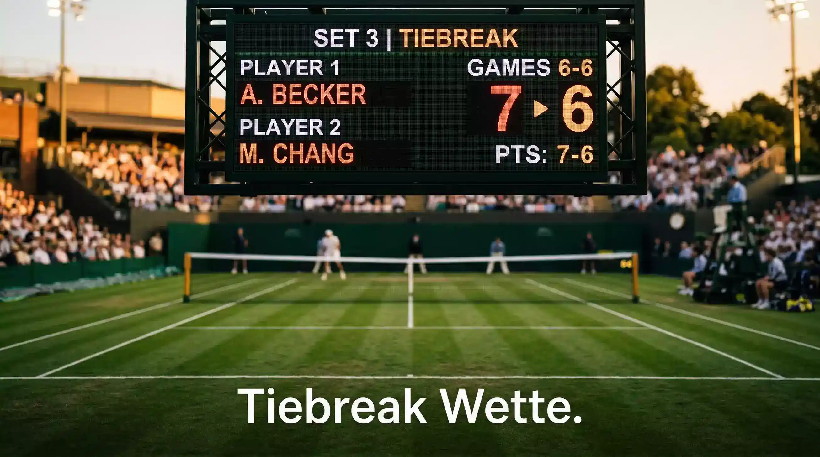 Nahaufnahme einer Anzeigetafel mit Tiebreak-Spielstand auf einem Tennisplatz – Tiebreak Wette Tennis